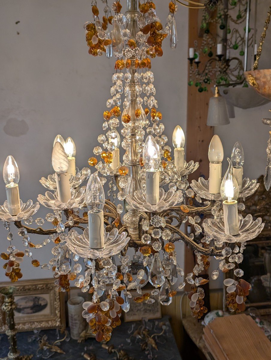 Early 20th Century Brass Chandelier, Fruit Bunch Decor -photo-4