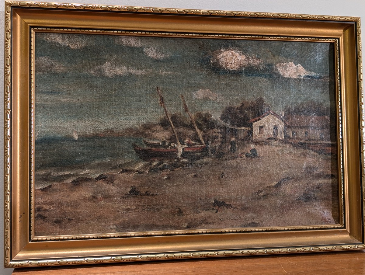 Huile Sur Toile , Retour De Pêche Fin 19 ème 