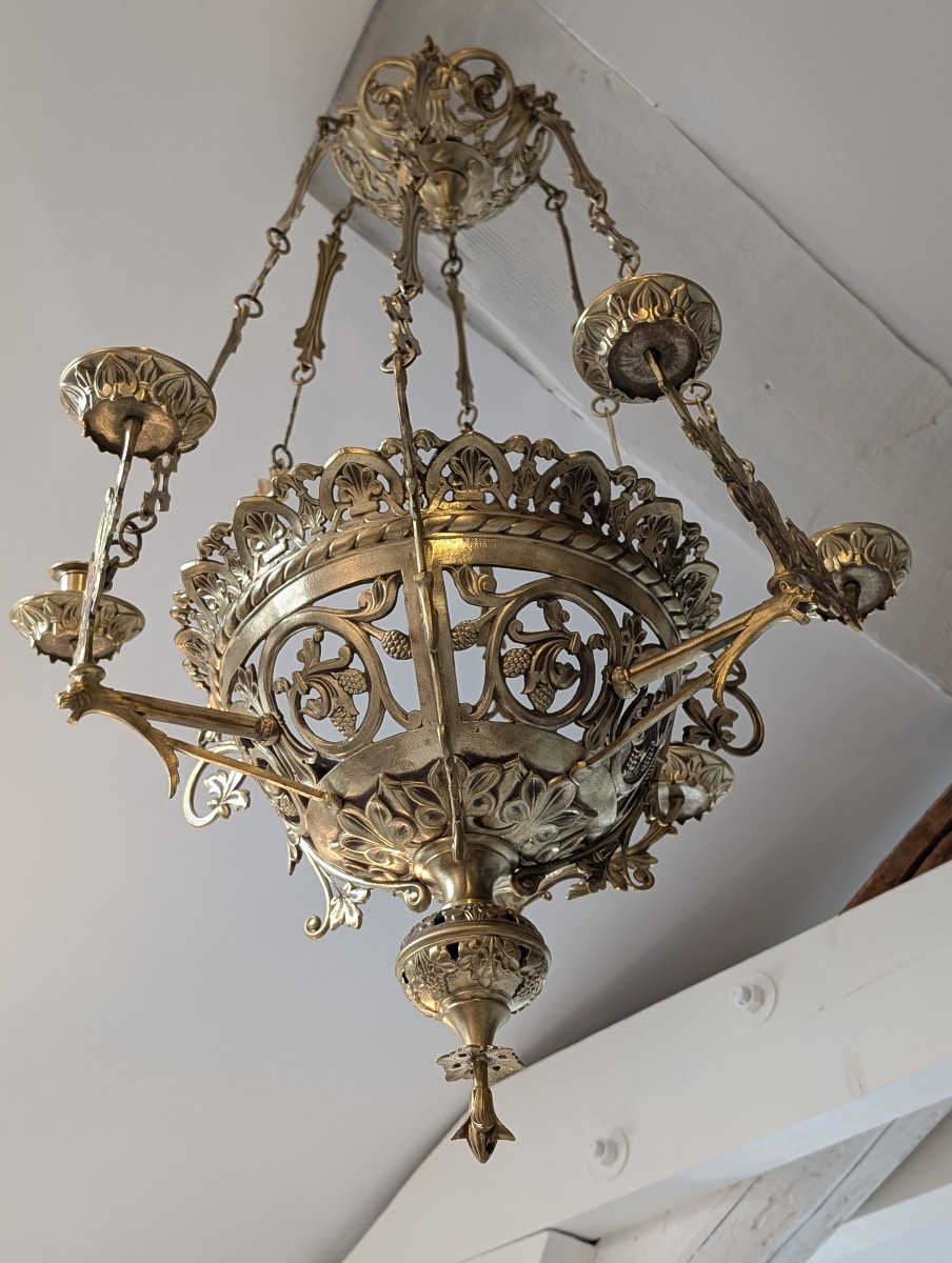 Neo-gothic Chandelier Late 19th Century Bronze -photo-2