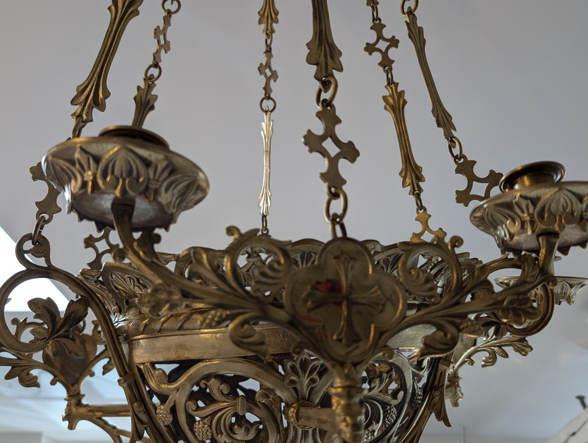 Neo-gothic Chandelier Late 19th Century Bronze -photo-4