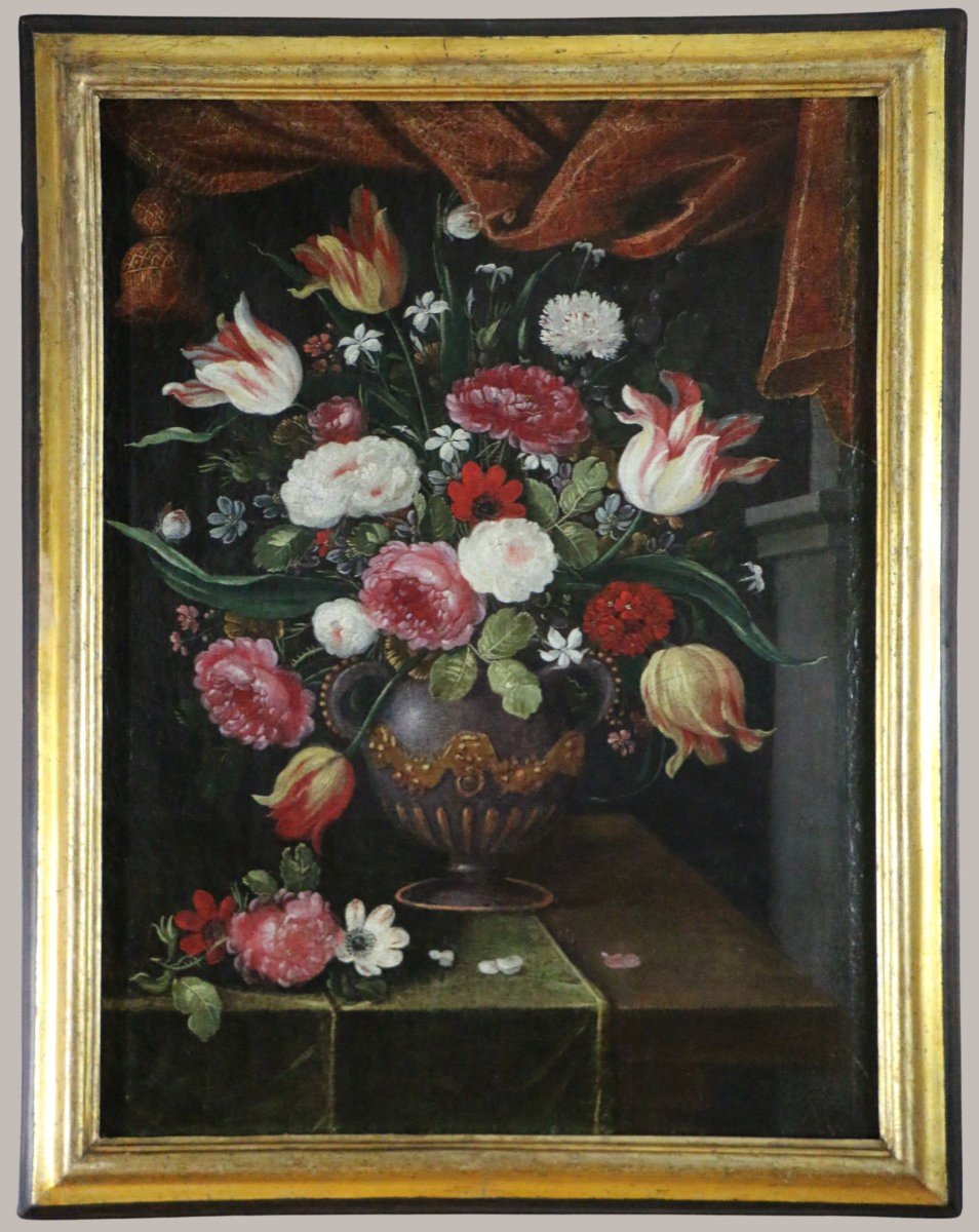 Andries Daniels (1580 – 1640) And Workshop. Rich Bouquet Of Flowers In A Vase-photo-2