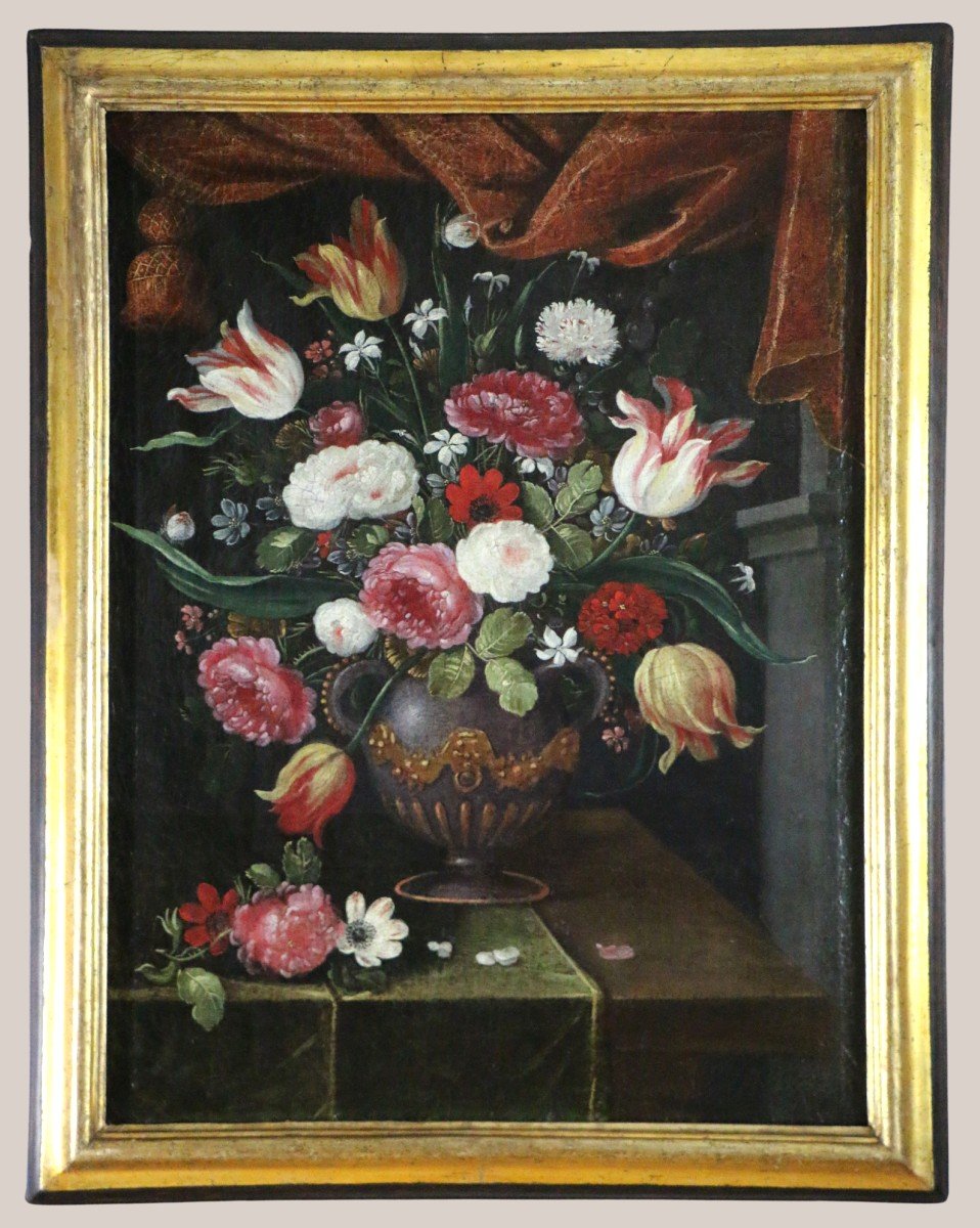 Andries Daniels (1580 – 1640) And Workshop. Rich Bouquet Of Flowers In A Vase