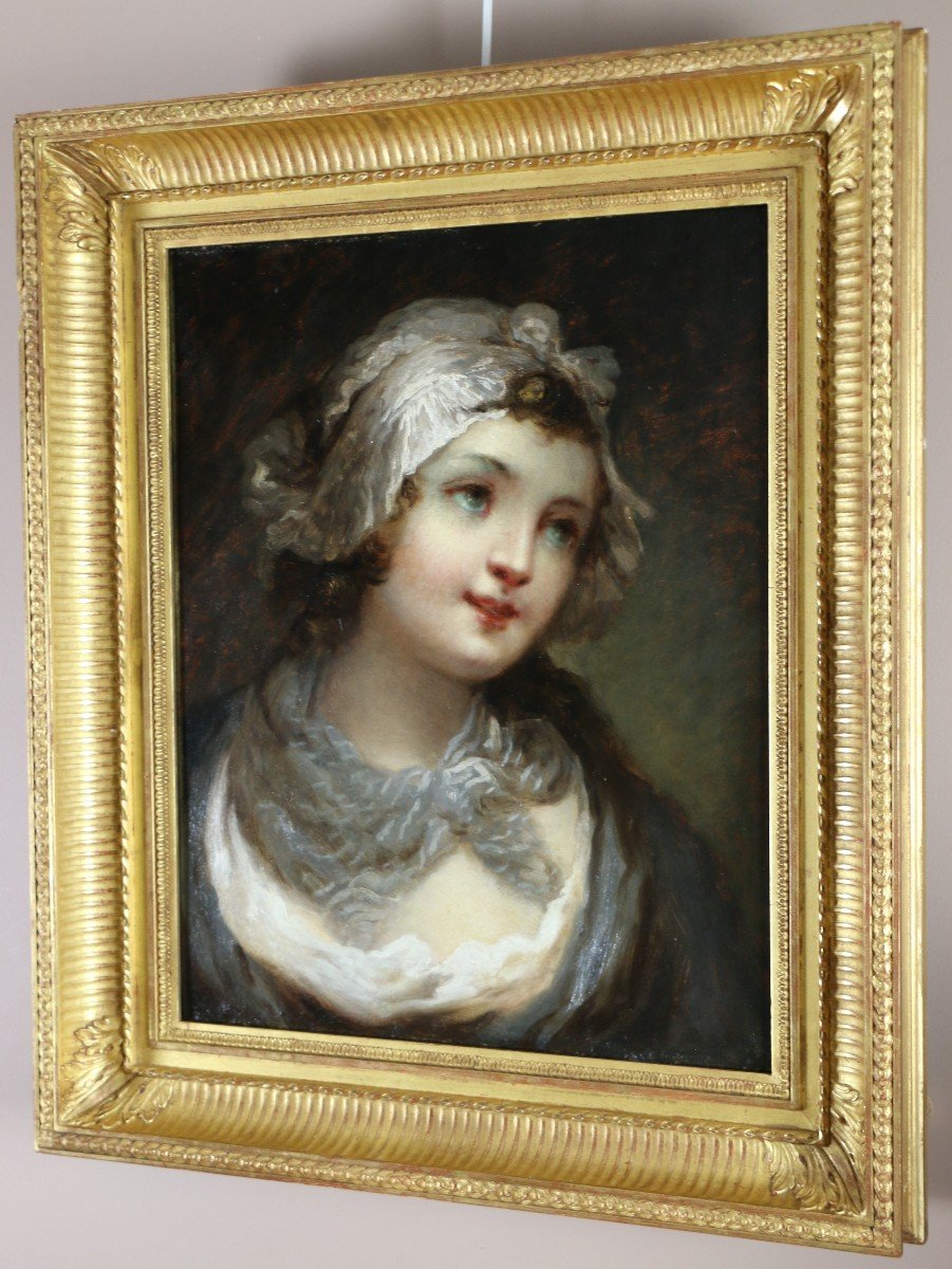 Jeanne-philiberte Ledoux (1767-1840) Attributed. Portrait Of Young Girl With A Bonnet Circa 1800-photo-1