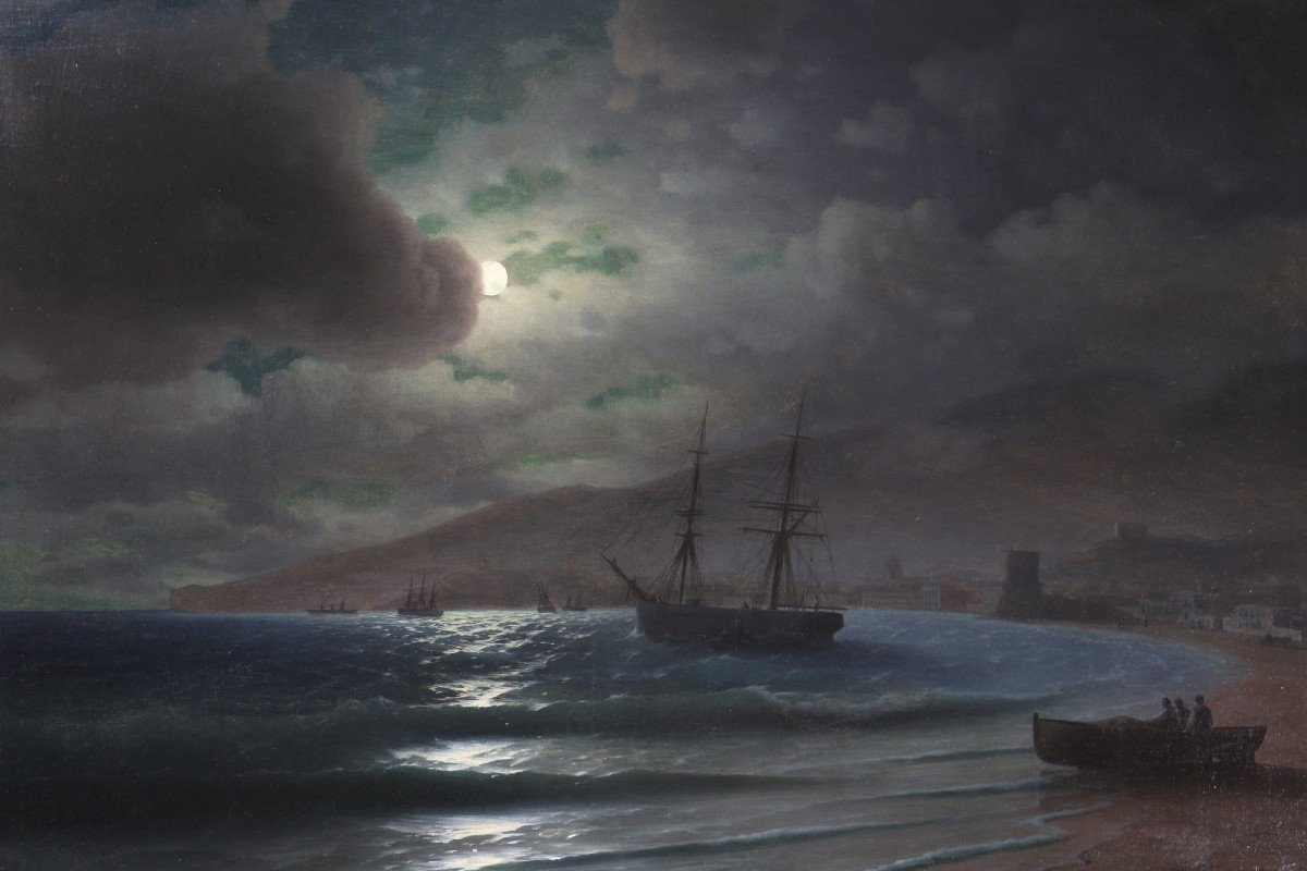 Ivan Aivazovsky (1817-1900) Entourage. The Bay Of Feodosia By Moonlight Circa 1880.-photo-2