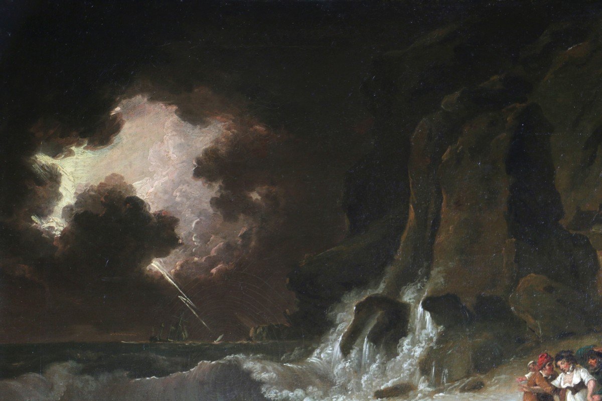 Julius Caesar Ibbetson (1759-1817) Storm And Shipwreck Scene On The Isle Of Wight Circa 1795-photo-2
