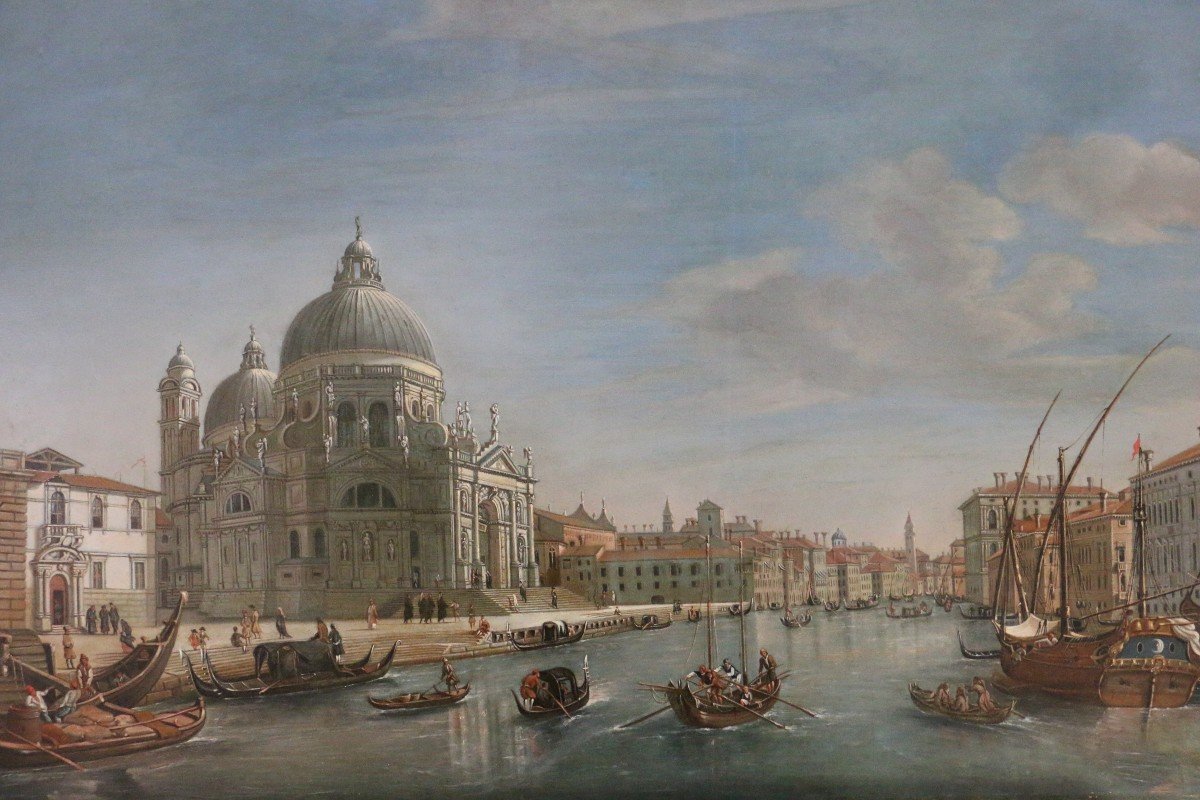 Italian School Circa 1800. Venice, The Busy Grand Canal At The Basilica Of La Salute.-photo-2