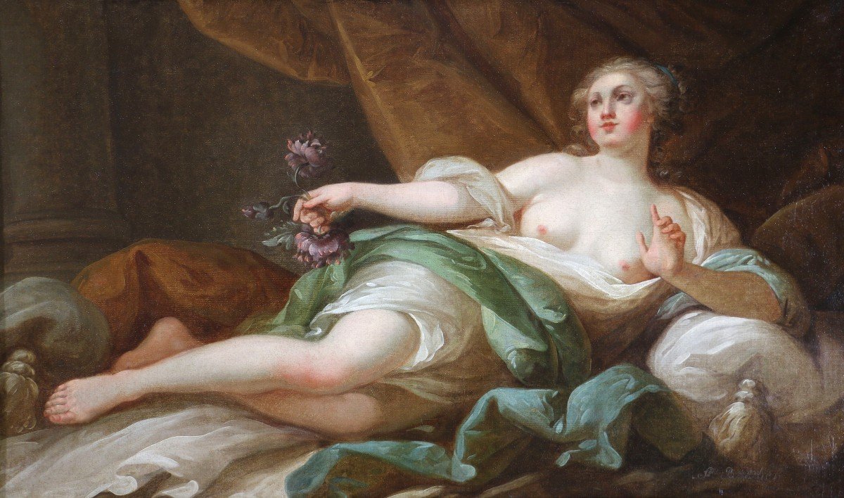 Antoine-françois Callet (1741-1823) Attributed. Young Woman Lying As Goddess Flora-photo-2