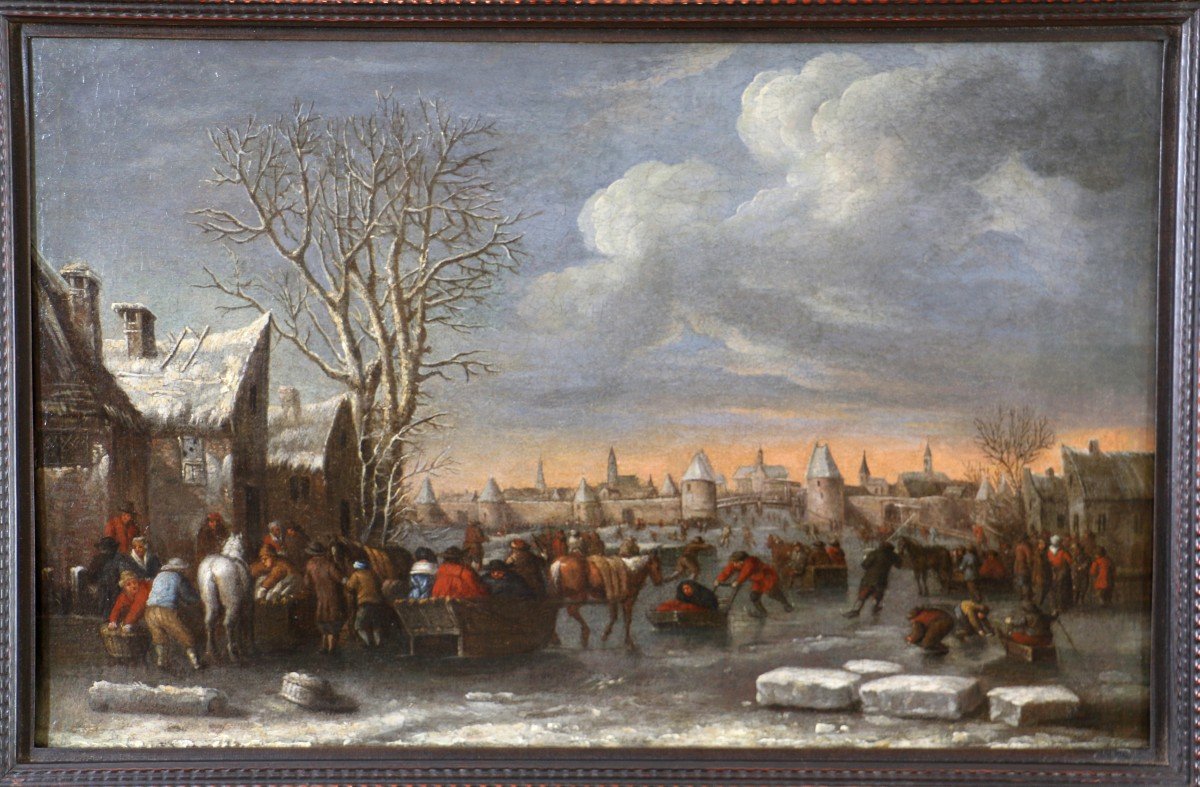 Nicolaes Molenaer (1628-1676) Attributed. Winter Scene At The Foot Of The Ramparts Of Haarlem.-photo-2