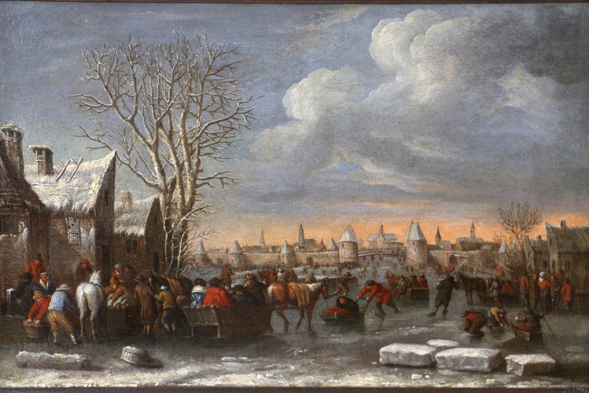 Nicolaes Molenaer (1628-1676) Attribué. Scène Hivernale Aux Pieds Des Remparts De Haarlem.-photo-3