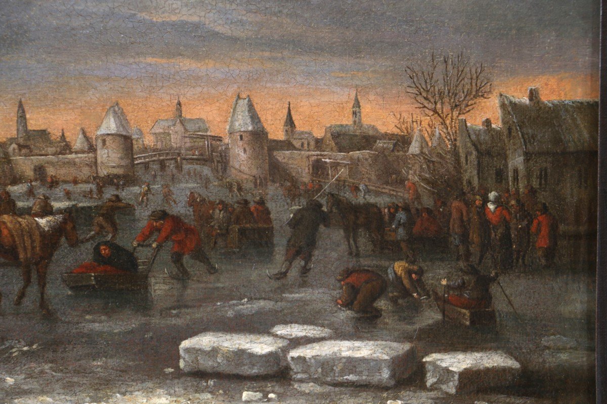 Nicolaes Molenaer (1628-1676) Attributed. Winter Scene At The Foot Of The Ramparts Of Haarlem.-photo-1