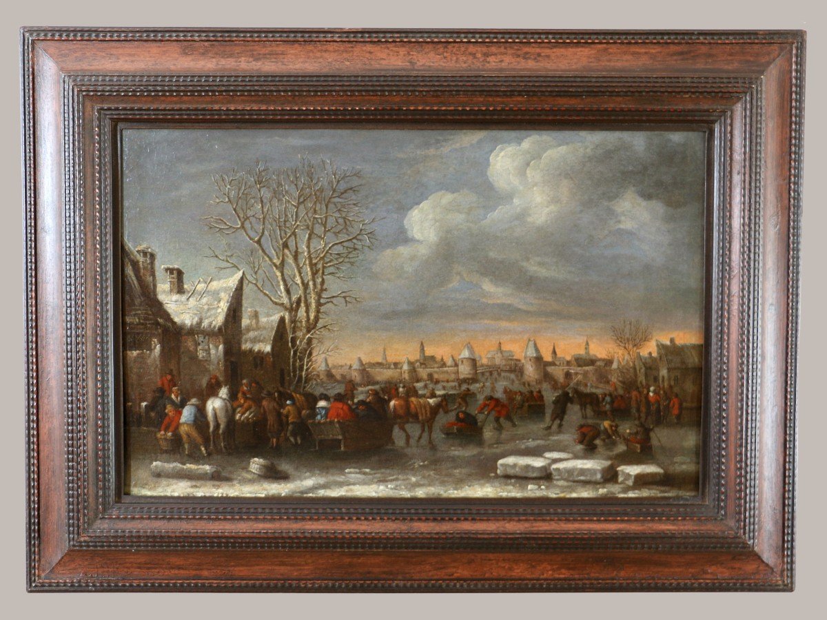 Nicolaes Molenaer (1628-1676) Attribué. Scène Hivernale Aux Pieds Des Remparts De Haarlem.