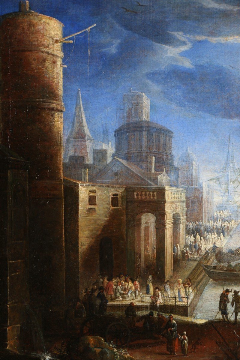 Giovanni Grevenbroeck Dit Il Solfarolo (1650 -1699). Marine, Capriccio Portuaire.-photo-1