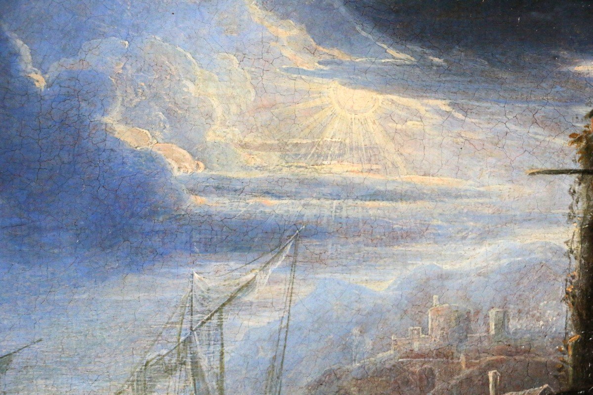 Giovanni Grevenbroeck Dit Il Solfarolo (1650 -1699). Marine, Capriccio Portuaire.-photo-7