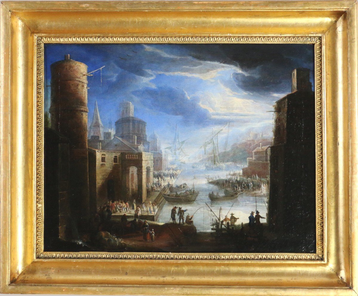 Giovanni Grevenbroeck Dit Il Solfarolo (1650 -1699). Marine, Capriccio Portuaire.