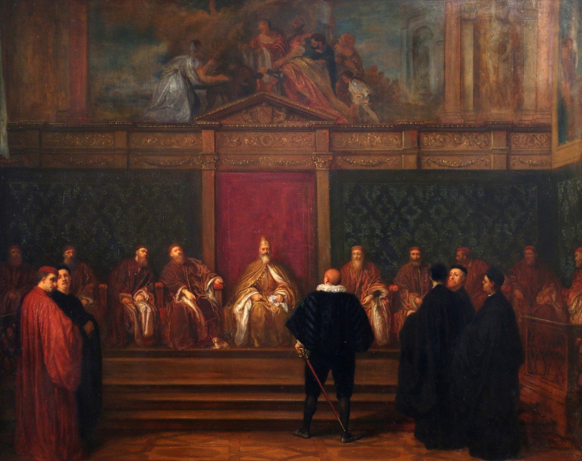 Doge Marino Grimani Receives The Spanish Ambassador. Joseph-nicolas Robert-fleury (1797-1890)