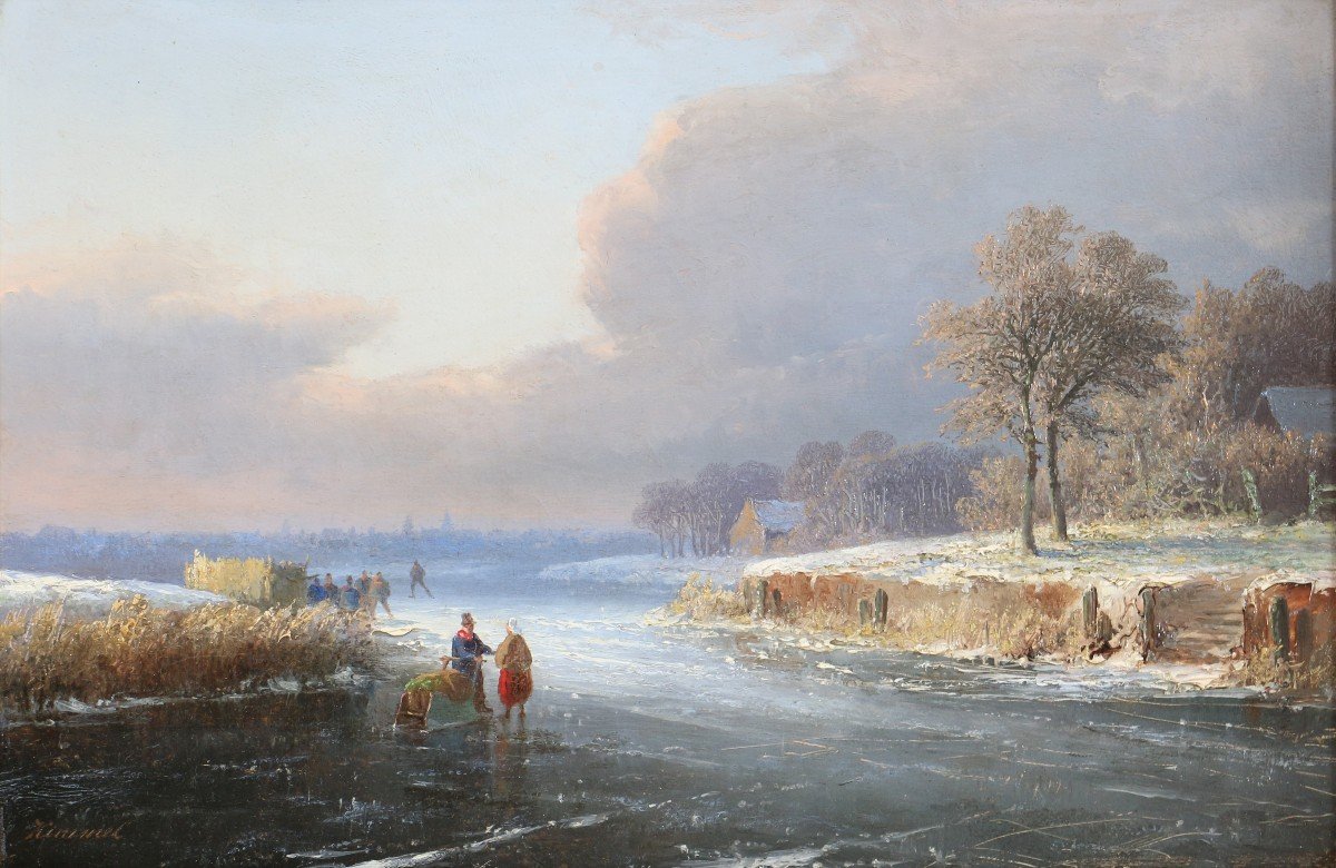 Kimmel, Cornelis (1804, Middelburg – 1877) Signed. Winter Scene In The Netherlands.-photo-2