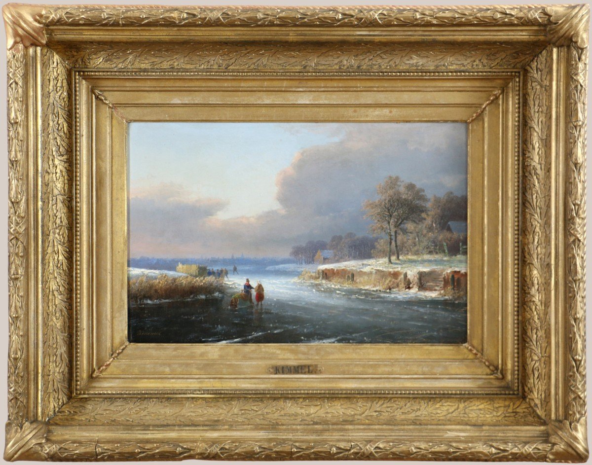 Kimmel, Cornelis (1804, Middelburg – 1877) Signed. Winter Scene In The Netherlands.