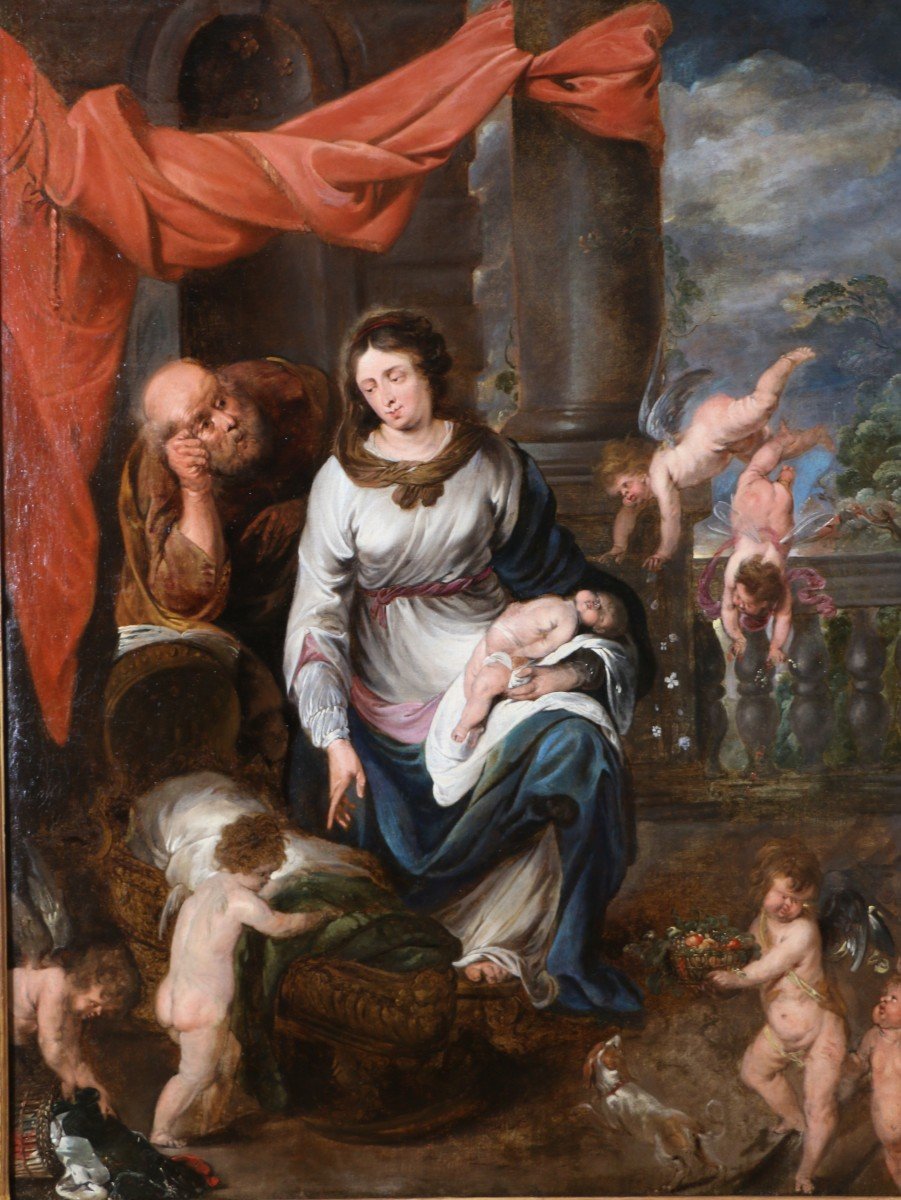 Jan Van Den Hoecke (antwerp, 1611 – 1651) Attributed. The Repose Of The Holy Family Circa 1635.-photo-2