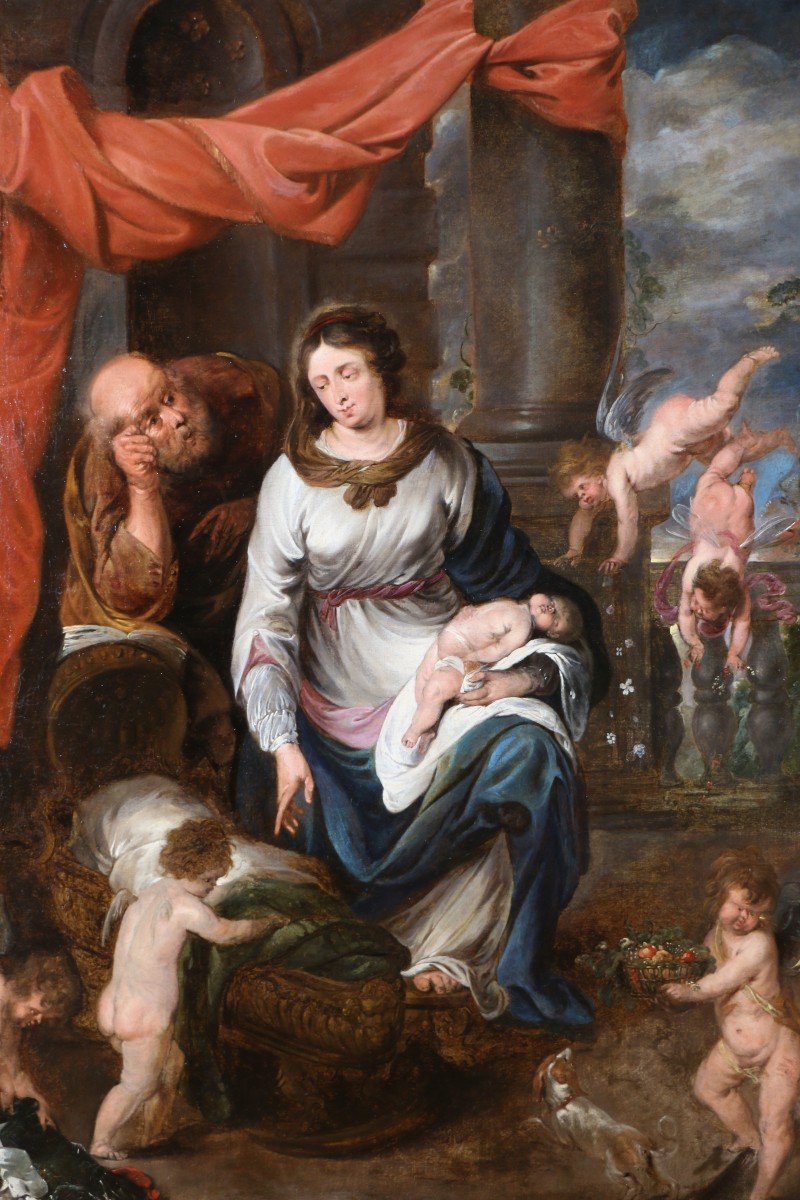 Jan Van Den Hoecke (antwerp, 1611 – 1651) Attributed. The Repose Of The Holy Family Circa 1635.-photo-3