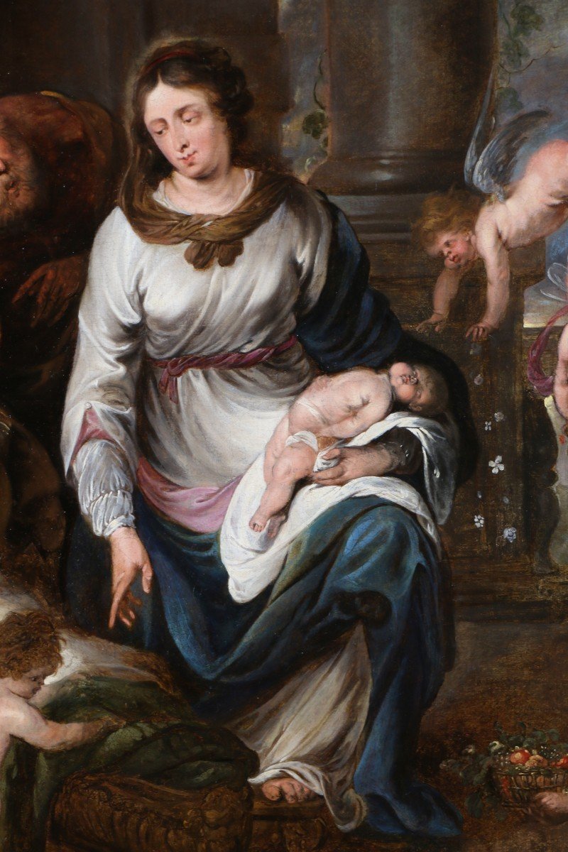 Jan Van Den Hoecke (antwerp, 1611 – 1651) Attributed. The Repose Of The Holy Family Circa 1635.-photo-1