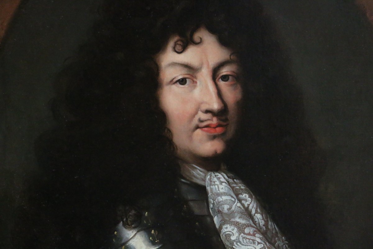 Portrait de Louis XIV en armure vers 1670, attribué à Claude lefebvre (1632-1675)-photo-3