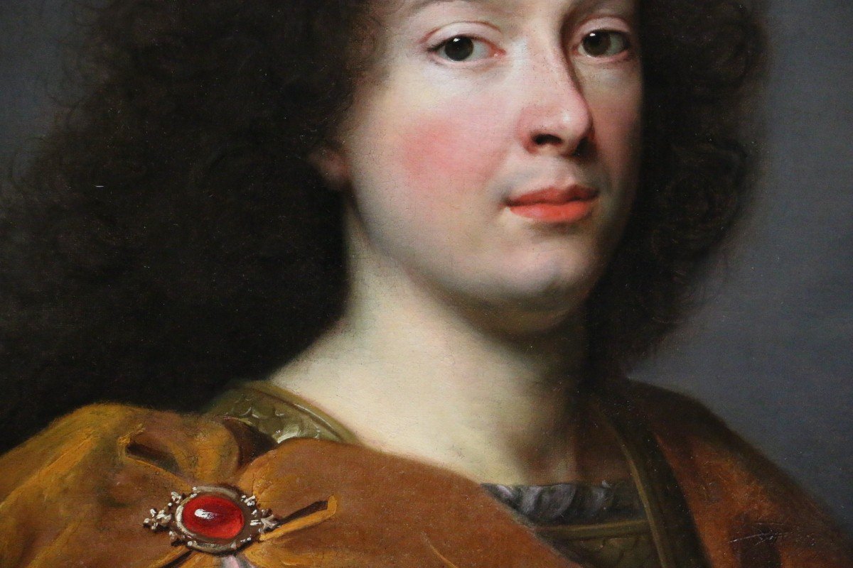 Pierre Mignard (1612-1695) Attribué-portrait d'Un Jeune Homme Vêtu à l'Antique -photo-1