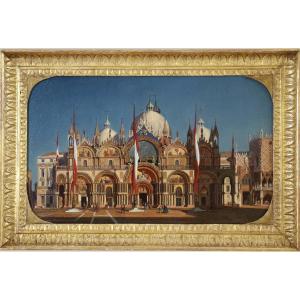 Ippolito Caffi (1809-1866) Attribué. La Basilique San Marco Sous Un Soleil Rasant Vers 1860.