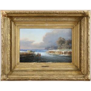 Kimmel, Cornelis (1804, Middelburg – 1877) Signed. Winter Scene In The Netherlands.