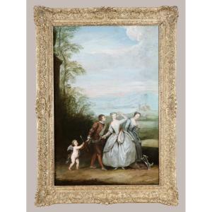 Philippe Mercier (1689-1760) Attribué. Ecole D’antoine Watteau. Scène Galante.
