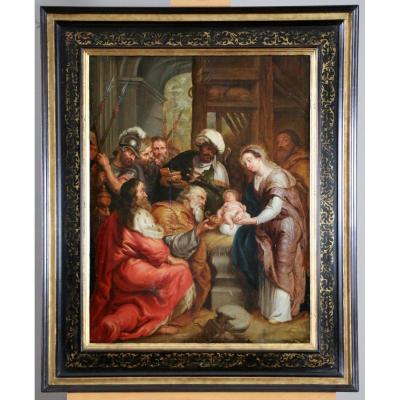 École Flamande Du XVIIe Siècle, Attribuée à Frans Francken III Adoration Des Rois Mages