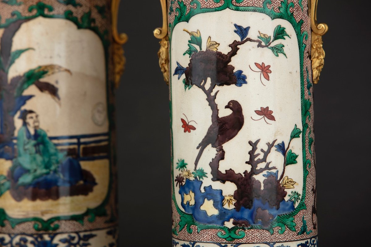 Pair Of Cylindrical Vases In China From Verde Family-photo-1