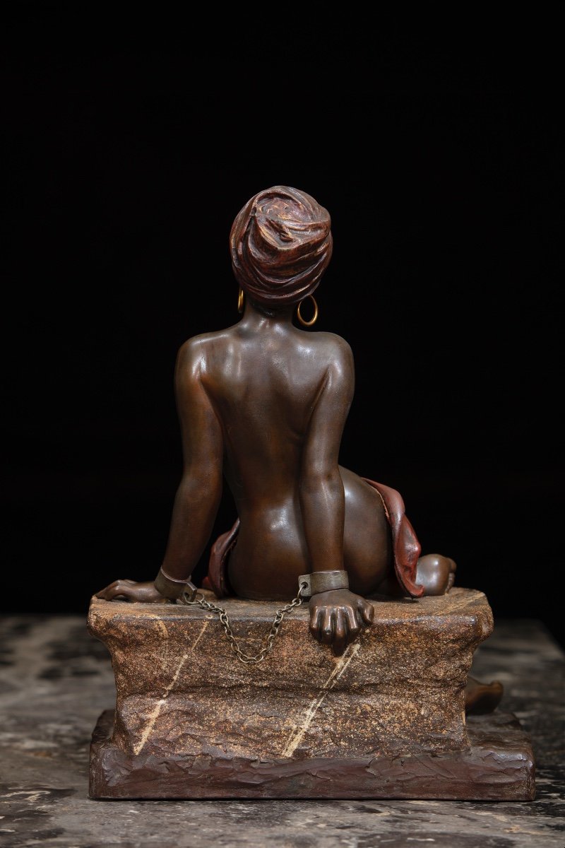 Double Patina Bronze Sculpture Depicting An Oriental Slave With A Turban, Signed "villanis".-photo-3