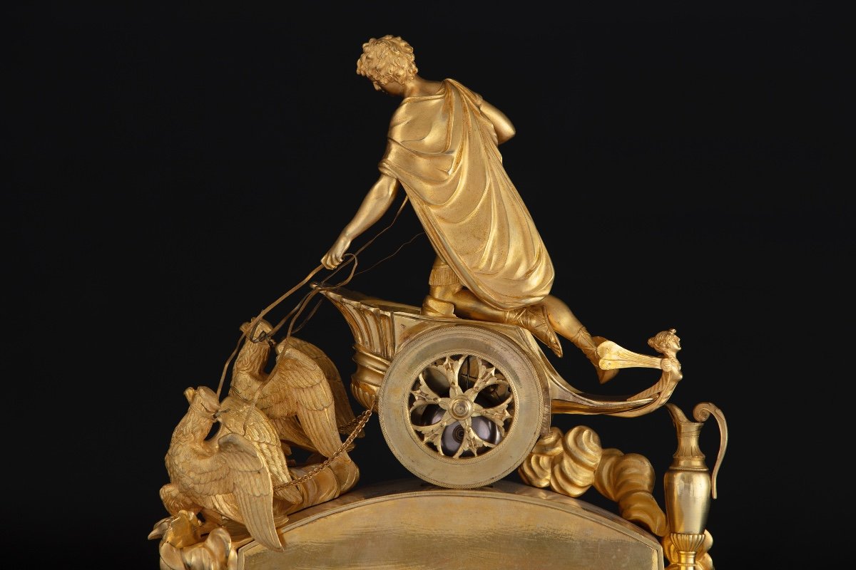 Important Clock In Gilded And Finely Chiselled Bronze Representing Ganymede On A Chariot-photo-5