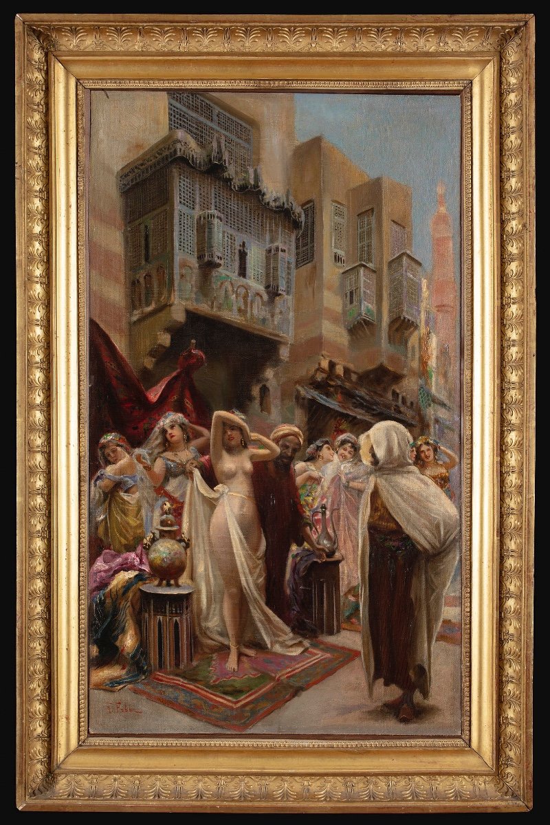 Orientalist Painting By Fabio Fabbi, Depicting The Slave Market.