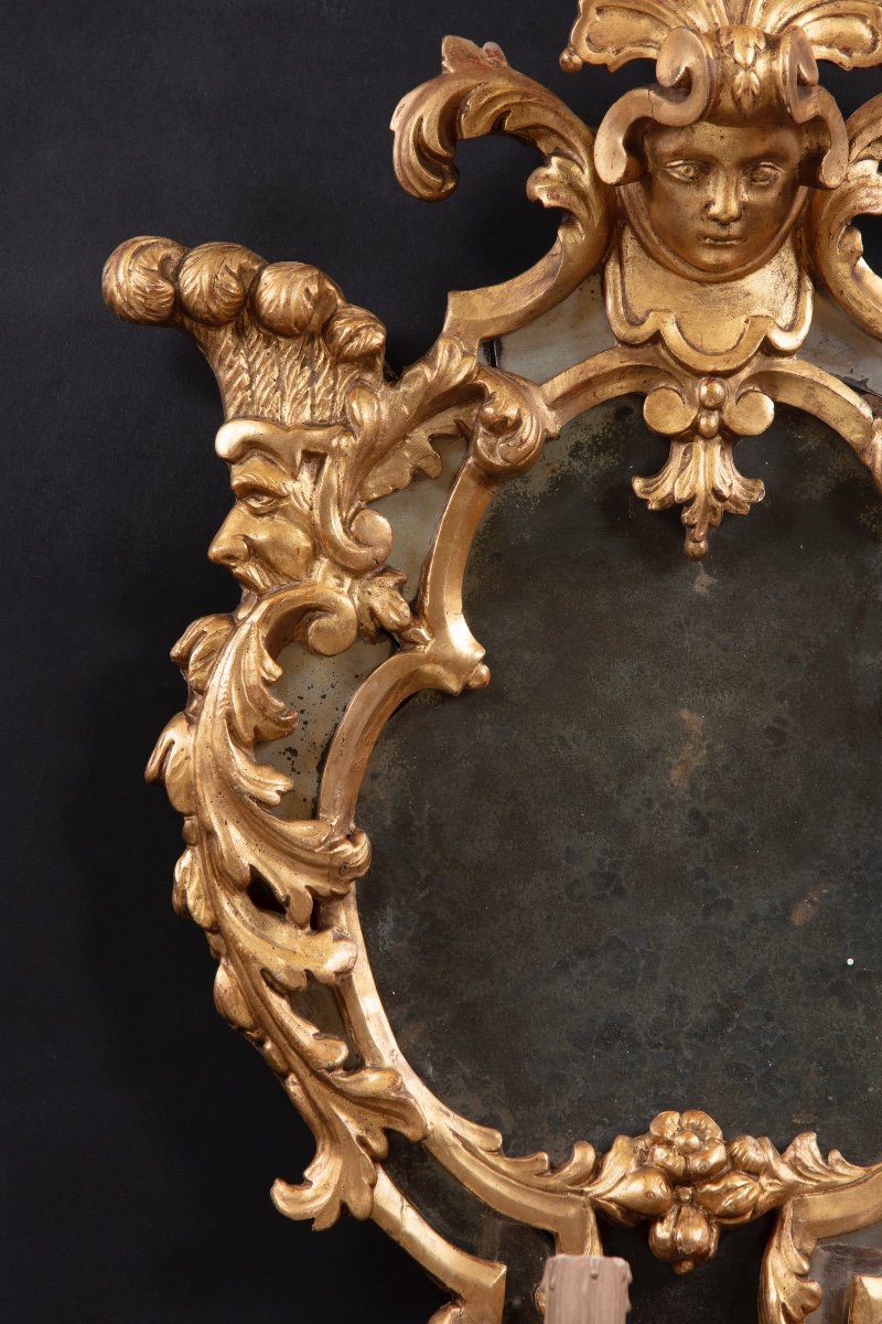 Pair Of Antique Mirrors In Carved And Gilded Wood-photo-2