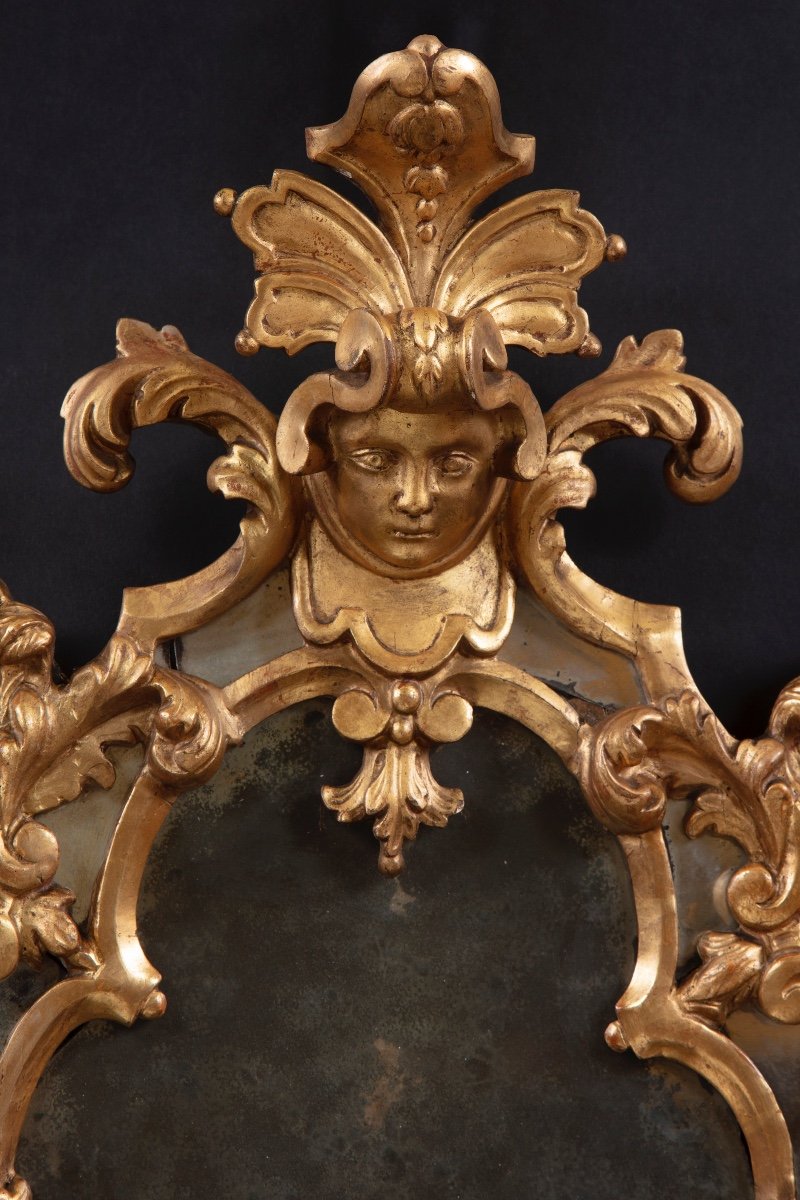 Pair Of Antique Mirrors In Carved And Gilded Wood-photo-3