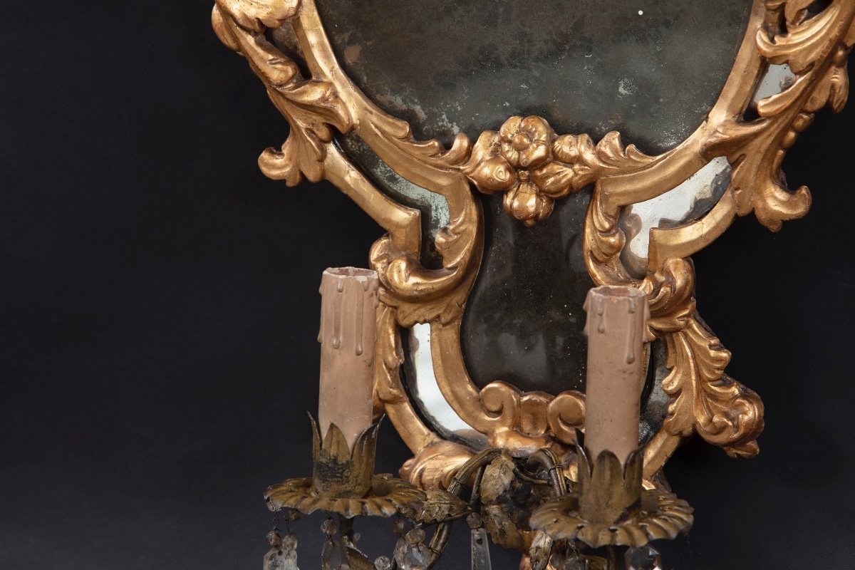 Pair Of Antique Mirrors In Carved And Gilded Wood-photo-4