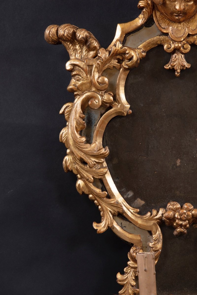 Pair Of Antique Mirrors In Carved And Gilded Wood-photo-1