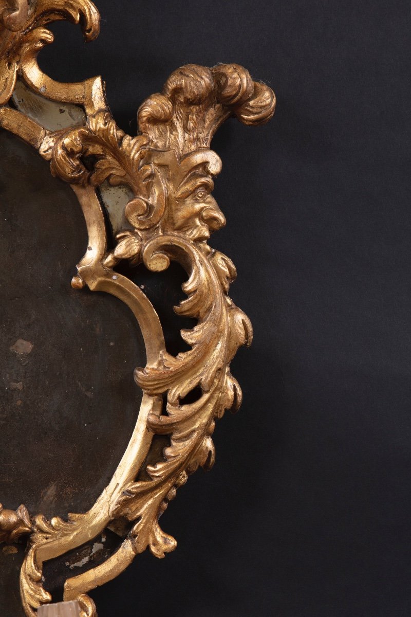 Pair Of Antique Mirrors In Carved And Gilded Wood-photo-2