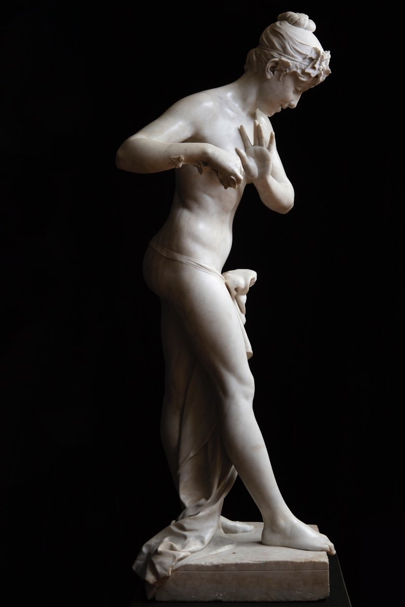 Sculpture De Arnaldo Fazzi (1855-1944), « Fille Jouant Avec Les Vagues »-photo-3