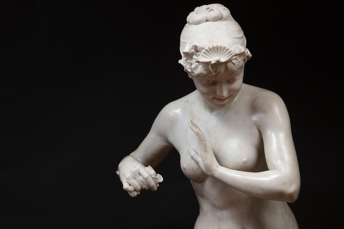 Sculpture De Arnaldo Fazzi (1855-1944), « Fille Jouant Avec Les Vagues »-photo-4