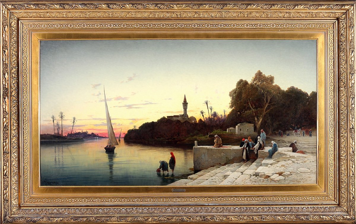 Hermann Corrodi (rome 1844-1905), “sunset On The Nile”