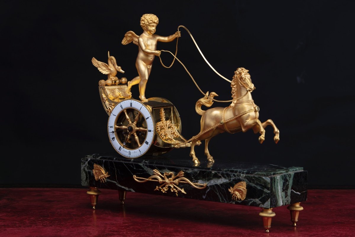 Mantel Clock With Chariot And Cupid-photo-2