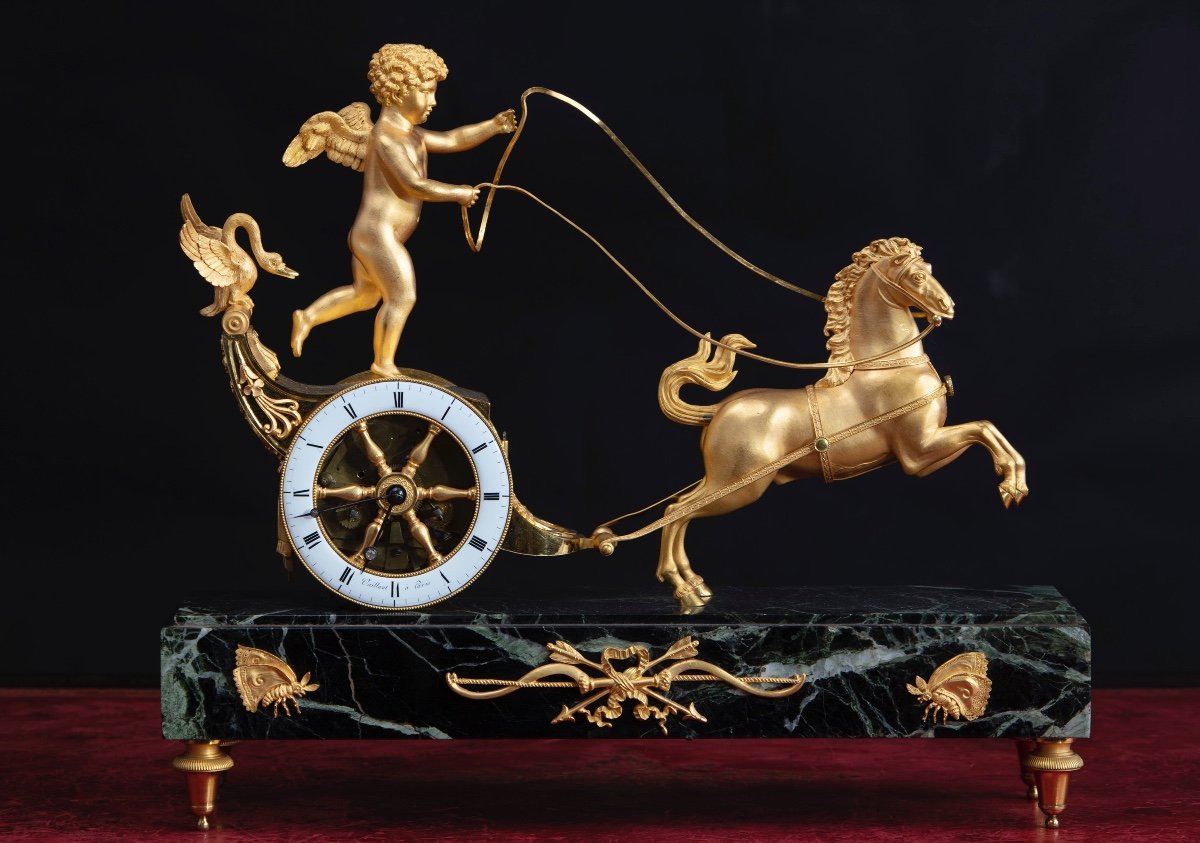 Mantel Clock With Chariot And Cupid