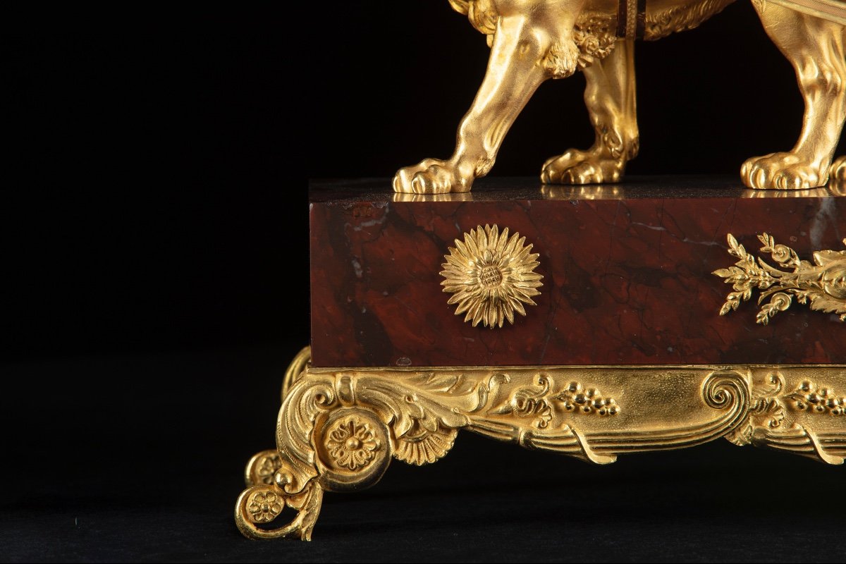 Chariot Clock Pulled By A Lion Signed Leroy In Paris-photo-1