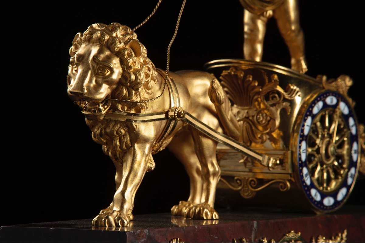 Chariot Clock Pulled By A Lion Signed Leroy In Paris-photo-3