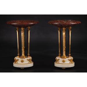 Pair Of Atheniennes With Gilded And Chiseled Bronzes 
