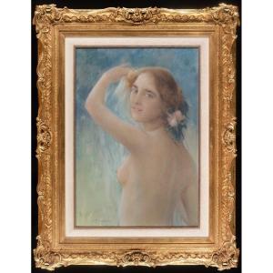 Fausto Zonaro (Masi 1854 - Sanremo 1929), "Nu De Jeune Fille", Pastel Sur Carton