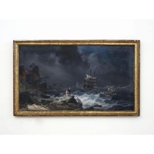 Painting By Alexandre Jean Noël (brie-comte-robert 1752- Paris 1834), “marine Nocturne"