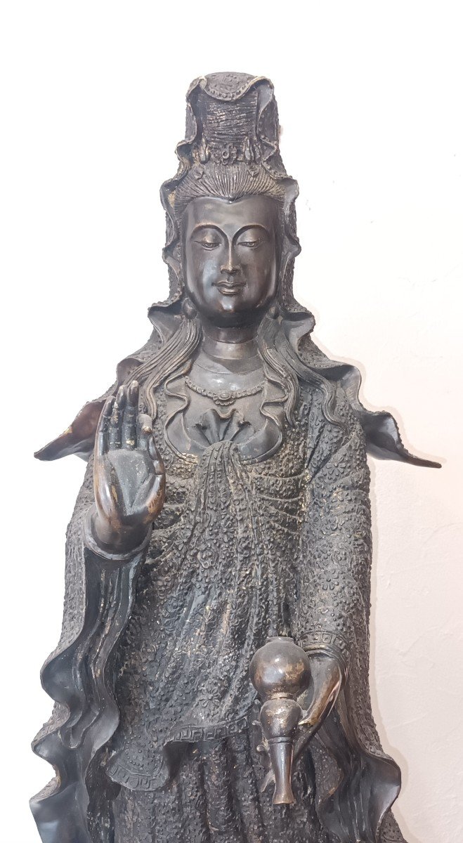 Japan Very Large Guan Yin In Bronze, Meiji 19th Century-photo-2